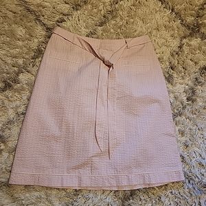 J.G.Hook Woman's Sz 12 pink/white striped cotton midi skirt vintage belted
